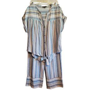 Sharagano Blue and White Striped Jumpsuit